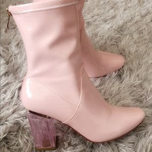Baby pink patent leather booties